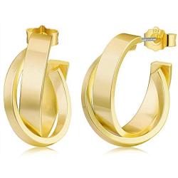 Open Hoop Earrings 14K Gold Plated Half Split Stud Hoop Earrings 925 Sterling Silver Post Hypoallergenic Jewelry Gifts for Women and Girls
