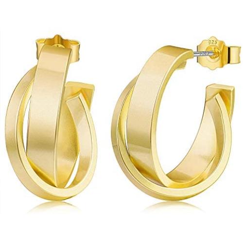 Open Hoop Earrings 14K Gold Plated Half Split Stud Hoop Earrings 925 Sterling Silver Post Hypoallergenic Jewelry Gifts for Women and Girls