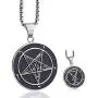 Elfasio Inverted Pentagram Baphomet Goat Necklace for Men Sigil of Lucifer Satan Satanic Samael Lilith Symbol Both Sided Stainless Steel Pendant Chain, Black Red Elfasio Inverted Pentagram Baphomet Goat Necklace for Men Sigil of Lucifer Satan Satanic Samael Lilith Symbol Both Sided Stainless Steel Pendant Chain, Black Red