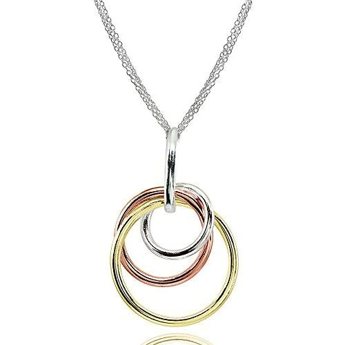 Sterling Silver Polished Intertwined Triple Hoop Pendant Necklace