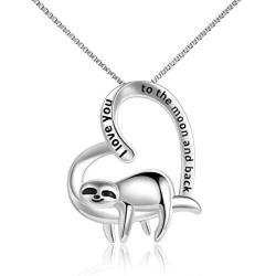 Sloth Necklace Gifts for Women Sterling Silver I Love you to the Moon and Back Heart Pendant Necklaces Mothers Valentines Day Jewelry for Mom Girlfriend