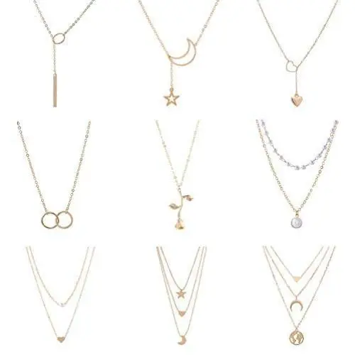 GYSONG Layered Necklaces for Women Long Necklaces Love Heart Moon Star Rose Pearl Layered Y Pendant Necklace Multilayer Simple Gold Choker Clavicle Chain Girls Jewelry Valentines Gift 9 Pieces GYSONG Layered Necklaces for Women Long Necklaces Love Heart Moon Star Rose Pearl Layered Y Pendant Necklace Multilayer Simple Gold Choker Clavicle Chain Girls Jewelry Valentines Gift 9 Pieces