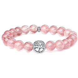 ZENI Tree of Life Bracelet, Natural Gemstone Bead Bracelet for Women, 8mm Stone Bead Bracelet with Silver Pendant, Crystal Agate Healing Jewelry Gift