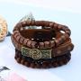 Tikkii 4-Pack Yin Yang Bracelet Set Taoist Symbol Tai Chi Wristbands Cowhide Leather Wooden Beads Jewelry for Men Women