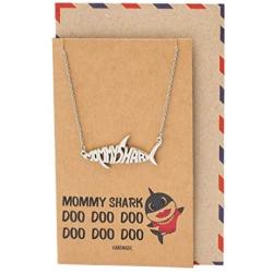 Quan Jewelry Mommy Shark Necklace, Family Necklace, Best Jewelry Gifts for Family with Funny Quotes Greeting Card (Mommy Shark)