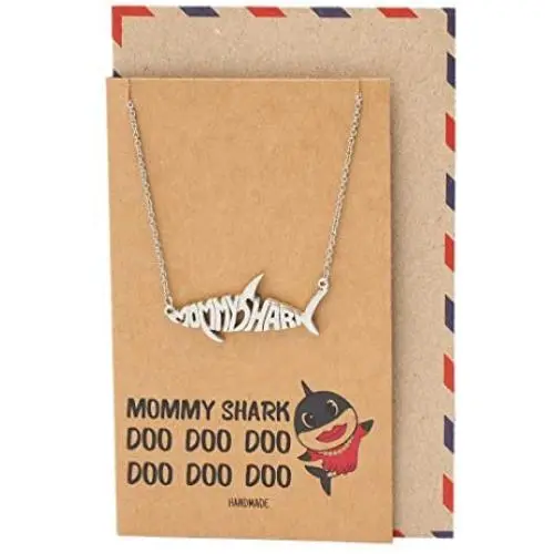 Quan Jewelry Mommy Shark Necklace, Family Necklace, Best Jewelry Gifts for Family with Funny Quotes Greeting Card (Mommy Shark)