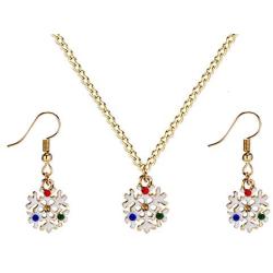 Dcfywl731 Christmas Vintage Deer Jewelry Set Snowflake Necklace Bell Necklace Christmas Necklace Earrings for Girl