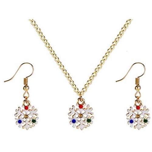 Dcfywl731 Christmas Vintage Deer Jewelry Set Snowflake Necklace Bell Necklace Christmas Necklace Earrings for Girl