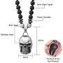 PEARLADA Gothic Skull Necklace Pendant Necklace Fashion Star of David and Cross Dangle Necklaces Long Black Onyx Beads Jewelry Handmade for Women Stainless Steel Necklace