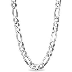 Savlano 925 Sterling Silver 8mm Italian Solid Figaro Link Chain Necklace with Gift Box for Men & Women - Made in Italy