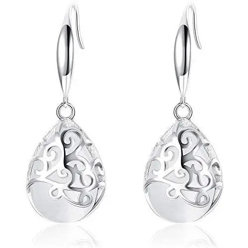 Sllaiss 925 Sterling Silver Filigree Drop Earrings for Women White Gold Plated Moonlight Teardrop Dangle Earrings Hypoallergenic Jewelry Gift Sllaiss 925 Sterling Silver Filigree Drop Earrings for Women White Gold Plated Moonlight Teardrop Dangle Earrings Hypoallergenic Jewelry Gift