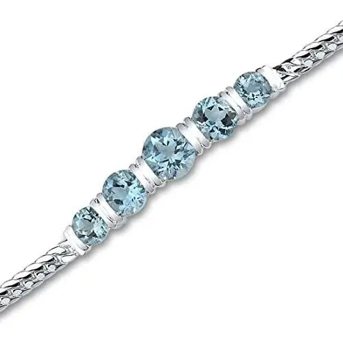 Peora Swiss Blue Topaz Bracelet Sterling Silver 5.00 Carats 5 Stone Design Peora Swiss Blue Topaz Bracelet Sterling Silver 5.00 Carats 5 Stone Design