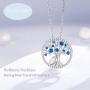 Sterling Silver Tree of Life Necklace March Birthstone Aquamarine Necklace for Wife Mom Birthday Gifts Emerald Pearl Ruby Peridot Blue Sapphire Pink Tourmaline Citrine Jewelry