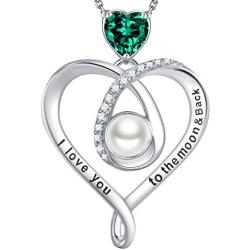 May Birthstone Emerald Jewelry I Love You Necklace 100 Languages to the Moon and Back Mothers Day Necklace for Birthday Gifts Sterling Silver Necklace