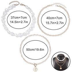 Masiter Layered Faux Pearl Necklace Medallion Disc Coin Pendant Choker Chunky Oval Link Chain Beach Travel Costume Jewelry for Women and Girls(style 1)