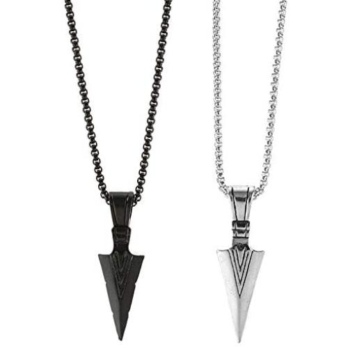 Ailiessy Spearpoint Arrowhead Pendant Necklace Viking Warrior Arrow Choker Necklace Sweater Chain Necklace for Men Boys Trendy Punk Goth Jewelry 2Pcs Set