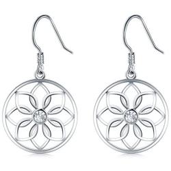925 Sterling Silver Earrings, BoRuo Lotus Flower Yoga Earrings