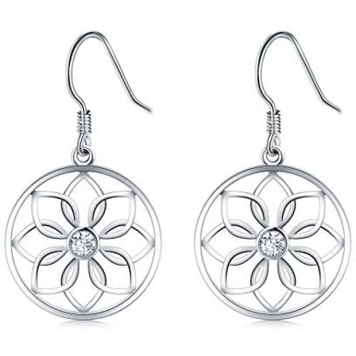 925 Sterling Silver Earrings, BoRuo Lotus Flower Yoga Earrings