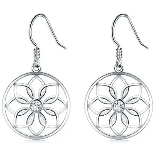 925 Sterling Silver Earrings, BoRuo Lotus Flower Yoga Earrings 925 Sterling Silver Earrings, BoRuo Lotus Flower Yoga Earrings