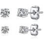 3 Pairs Small Lightning Bolt Dangle Earring Sets-White Gold Plated Round Cubic Zirconia Stud Earrings Hypoallergenic Jewelry for Women