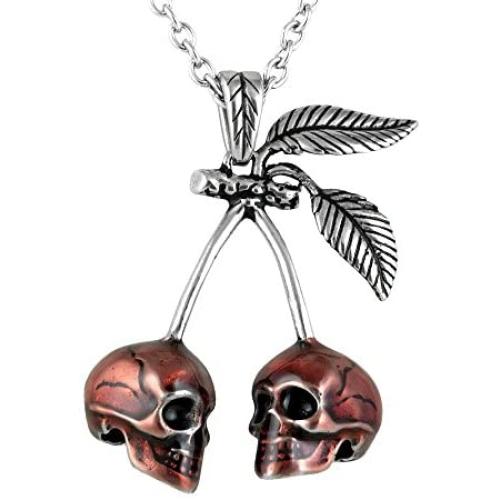 CONTROSE Jewelry Red Cherry Skull Necklace with Pendant (28'' necklace - 316L Stainless Steel)
