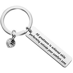 CYTING Volleyball Keychain All Greatness is Achieved While Performing Outside Your Comfort Zone Inspirational Volleyball Jewelry Gift for Volleyball Players/Team/Coach
