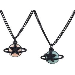 Lux Accessories Enamel Planet Saturn Star BFF Best Friend Necklaces (2pcs)