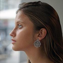 Paz Creations .925 Sterling Silver Rose Pinwheel Dangle Earrings, Made in Israel