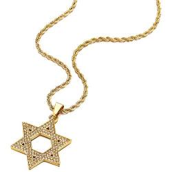 Mens Women Large Star-of-David Pendant Necklace with Cubic Zirconia, Stainless Steel