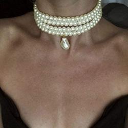 ELABEST Layered Faux Pearl Necklace Beaded Link Choker Chain Party Nightclub Costume Jewelry for Women and Girls