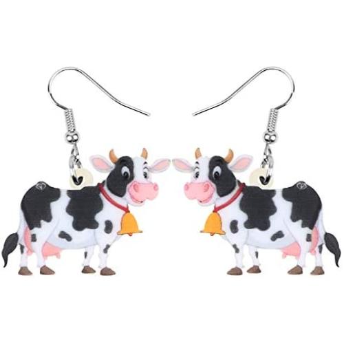 DOWAY Acrylic Charm Sweet Dairy Cattle Milk Cow Earrings Drop Dangle Jewelry Farm Decoration for Women Girls Funny Party Gifts