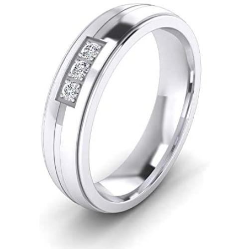 Unisex Comfort Fit Sterling Silver 5mm Court Shape Simulated Diamond Ring Wedding Band