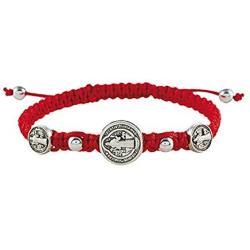 CB Silver Tone Saint Benedict Trinity Medals on Cord Bracelet, 8 Inch