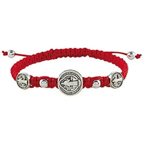 CB Silver Tone Saint Benedict Trinity Medals on Cord Bracelet, 8 Inch CB Silver Tone Saint Benedict Trinity Medals on Cord Bracelet, 8 Inch