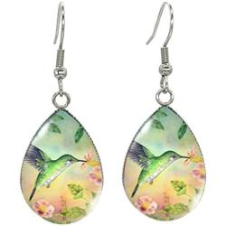 Earrings/Hummingbird Tear drop Earring Glass Dome Photo Jewelry Bird Art Earrings
