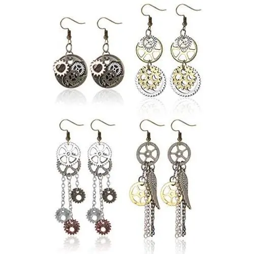 Hanpabum 4pairs Steampunk Drop Dangle Earrings For Women Men Vintage Punk Clockwork Hook Earrings Halloween Jewelry Hanpabum 4pairs Steampunk Drop Dangle Earrings For Women Men Vintage Punk Clockwork Hook Earrings Halloween Jewelry