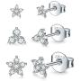 Sterling Silver Stud Earrings for Women Men, 3 Pairs Flower Cubic Zirconia Stud Earrings Set | Small Cartilage CZ Hypoallergenic Tragus Piercing Earrings for Girls Teens 3mm 4mm 5mm
