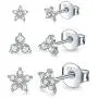 Sterling Silver Stud Earrings for Women Men, 3 Pairs Flower Cubic Zirconia Stud Earrings Set | Small Cartilage CZ Hypoallergenic Tragus Piercing Earrings for Girls Teens 3mm 4mm 5mm