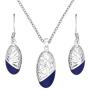 Silverly Womens .925 Sterling Silver Blue Filigree Oval Swirl Earrings Necklace Jewellery Set, 18''