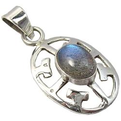 SilverStarJewel 925 Solid Silver Real Oval Labradorite Necklace Pendant 3 cm New Stone