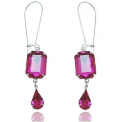 EVER FAITH Oblong Teardrop Dangle Earrings Austrian Crystal Silver-Tone - Fuchsia
