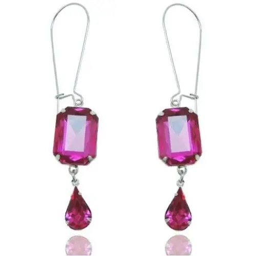 EVER FAITH Oblong Teardrop Dangle Earrings Austrian Crystal Silver-Tone - Fuchsia EVER FAITH Oblong Teardrop Dangle Earrings Austrian Crystal Silver-Tone - Fuchsia