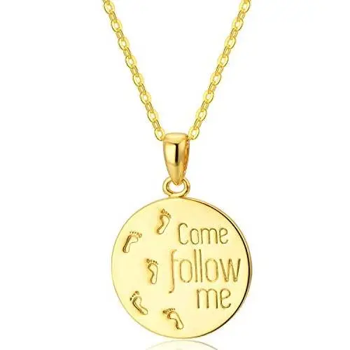Fervent Come Follow Me Necklace | 18k Gold Plating on Hypoallergenic Brass - Footprints in The Sand | Inspirational Gift Fervent Come Follow Me Necklace | 18k Gold Plating on Hypoallergenic Brass - Footprints in The Sand | Inspirational Gift