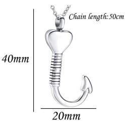 Cremation Jewelry Fish Hook Urn Necklace for Ash Holder Stainless Steel Memorial Pendant for Dad & Mom