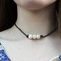 Shegirl Pearl Choker Necklace Handmade Genuine Leather Necklace Boho Pearl Necklace Jewelry for Women and Girls (Three pearls)