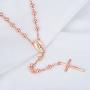 JOYT Jewelry New Catholic 6mm Beads Sterling Rose Gold Plated Long Rosary Necklace