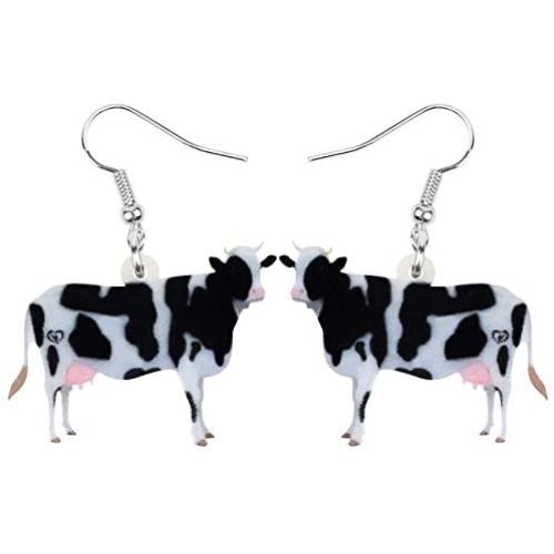 NEWEI Acrylic Anime Dairy Cattle Cow Earrings Drop Dangle Farm Animal Jewelry For Women Girl Gift Charm