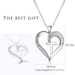 Van Chloe Heart Cross Necklace for Women 925 Sterling Silver Necklace Cubic Zirconia Diamond Pendant White Gold Plated Valentines Day Mothers Day Jewelry Gift for Women Girls