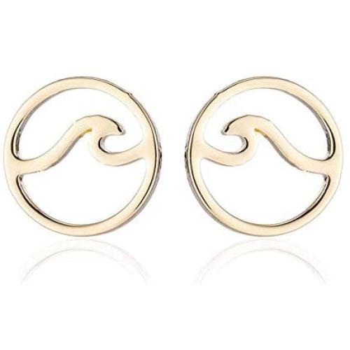 Simple Stainless Steel Round Ocean Wave Stud Earrings for Women Sea Beach Earring Jewelry