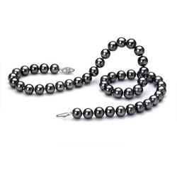 Black 7.5-8.5mm AA Quality Freshwater 925 Sterling Silver Cultured Pearl Necklace For Women